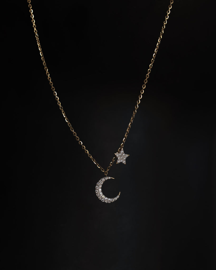 Asteria One Only Moon & Star Necklace Yellow Gold