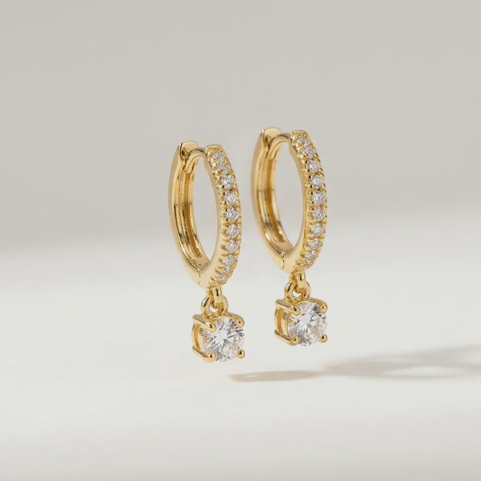 Daniella Diamonds Hoops Earrings with one dangling diamond - Pair
