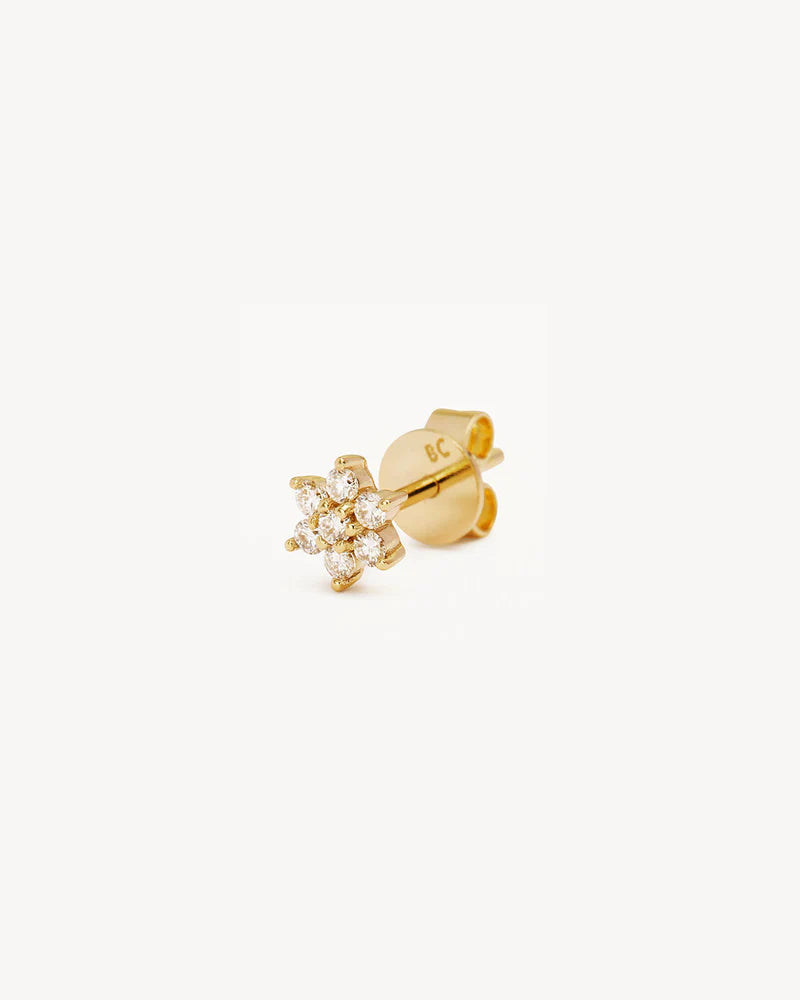 14K Gold Lotus Flower Diamond Single Earring