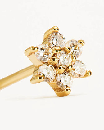 14K Gold Lotus Flower Diamond Single Earring