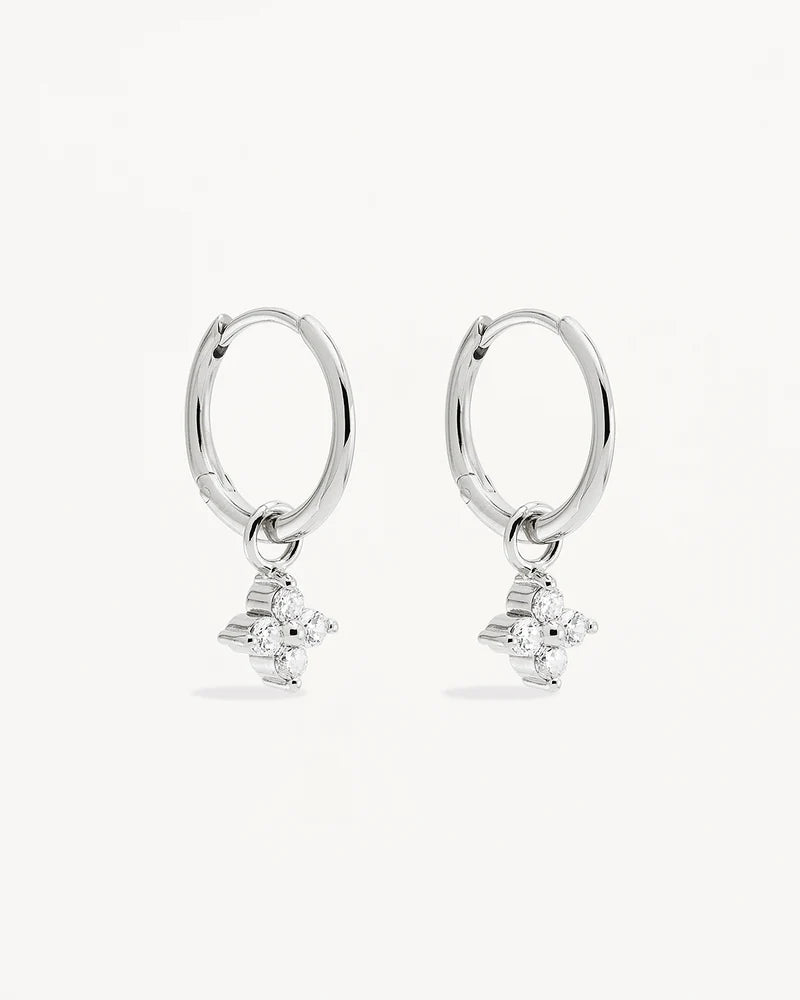 Crystal Bloom Hoops Silver