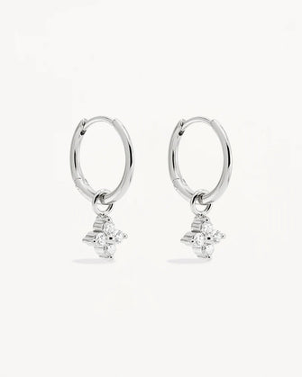 Crystal Bloom Hoops Silver