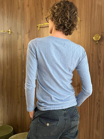 Blaire V Neck Long Sleeve Tee Ceramic Blue