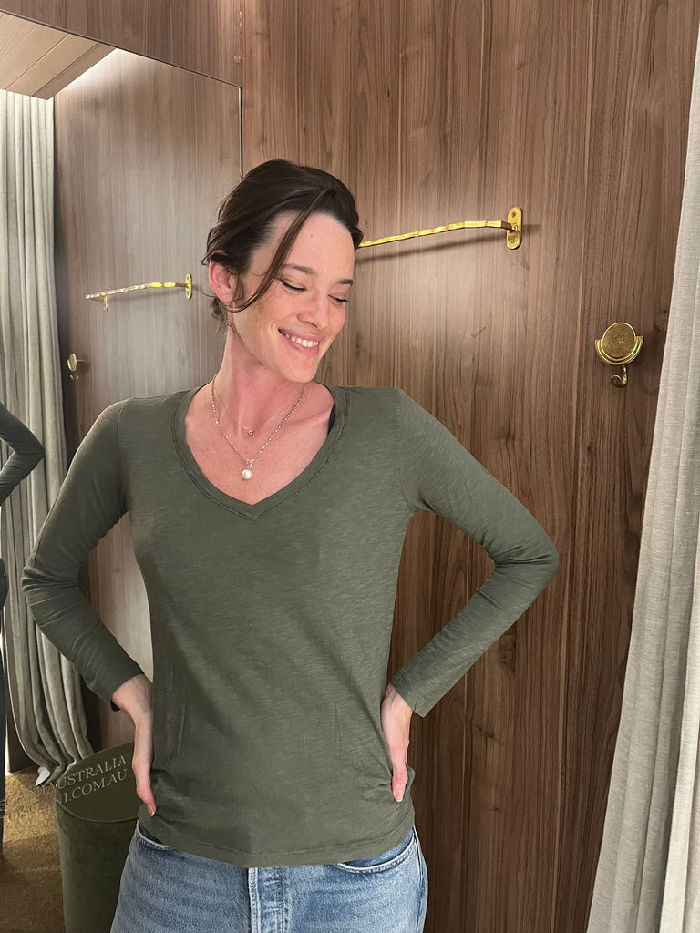 Blaire V Neck Long Sleeve Tee Elm