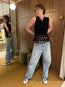 Fine Cotton Rib Crochet Vest Black