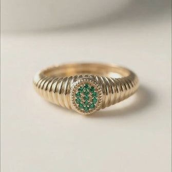 The Rachel Ring fluted Green Emerald  size 3