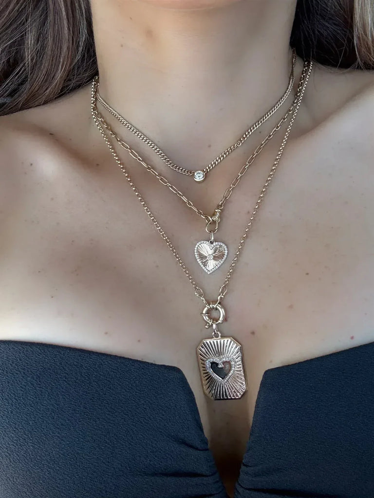 Emma Fluted Heart Diamond Pendant Dogtag