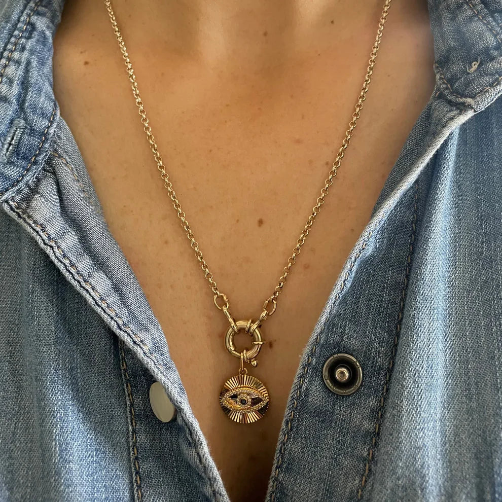Evil Eye Fluted Medallion Pendant