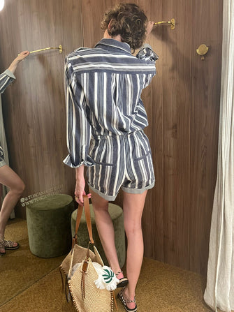 Gelva Shirt Ecru Blue Stripe