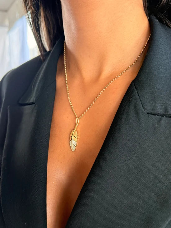 Diamond Feather Pendant White Gold
