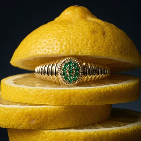 The Rachel Ring fluted Green Emerald  size 3