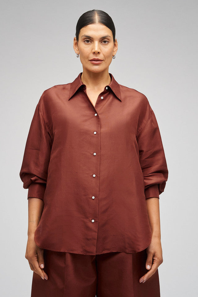 Long Sleeve Silk Shirt Barn Red