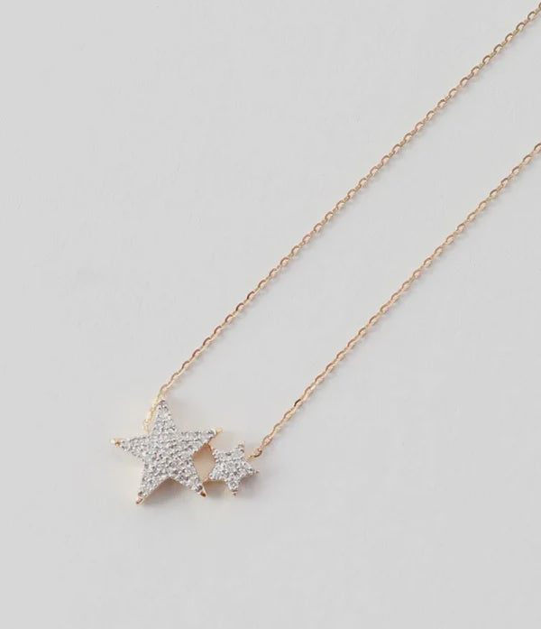 Hera Double Diamond Star Necklace Yellow Gold