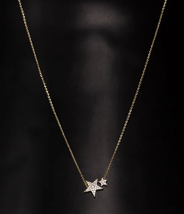 Hera Double Diamond Star Necklace Yellow Gold