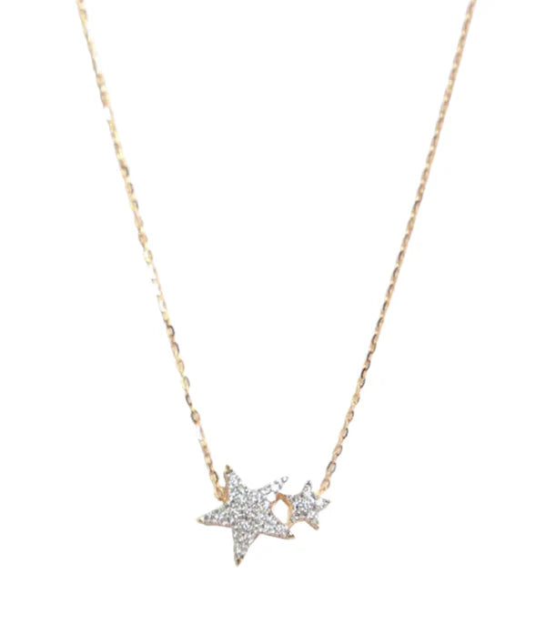 Hera Double Diamond Star Necklace Yellow Gold