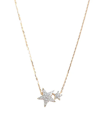 Hera Double Diamond Star Necklace Yellow Gold