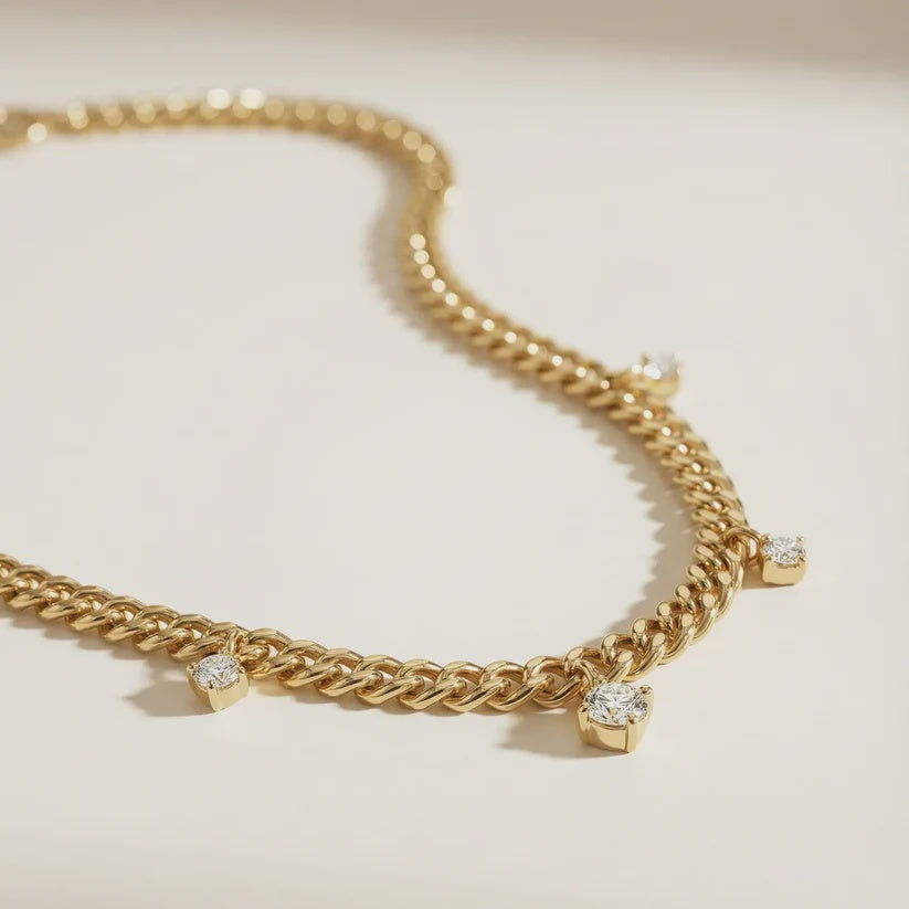 Floating diamonds Classic Curb Chain Bracelet