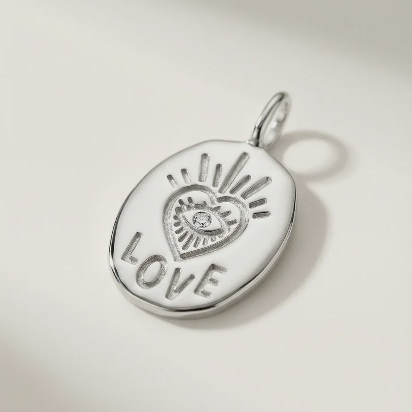 Love Pendant Oval Medallion with diamond White Gold