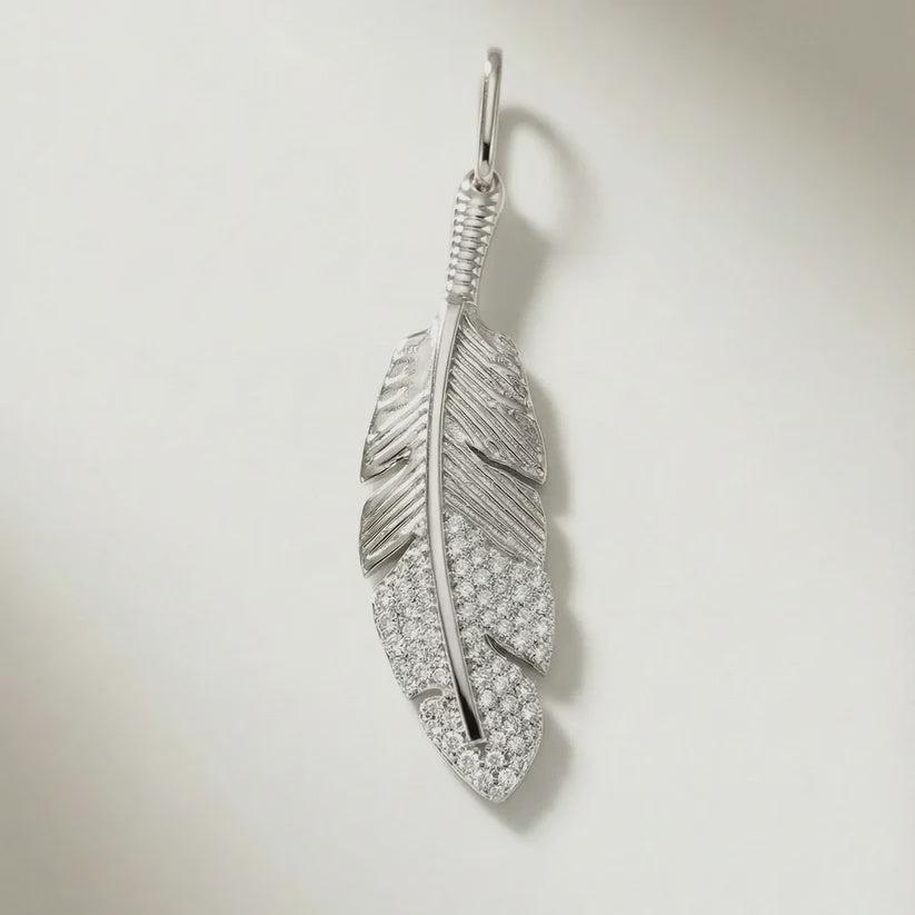 Diamond Feather Pendant White Gold
