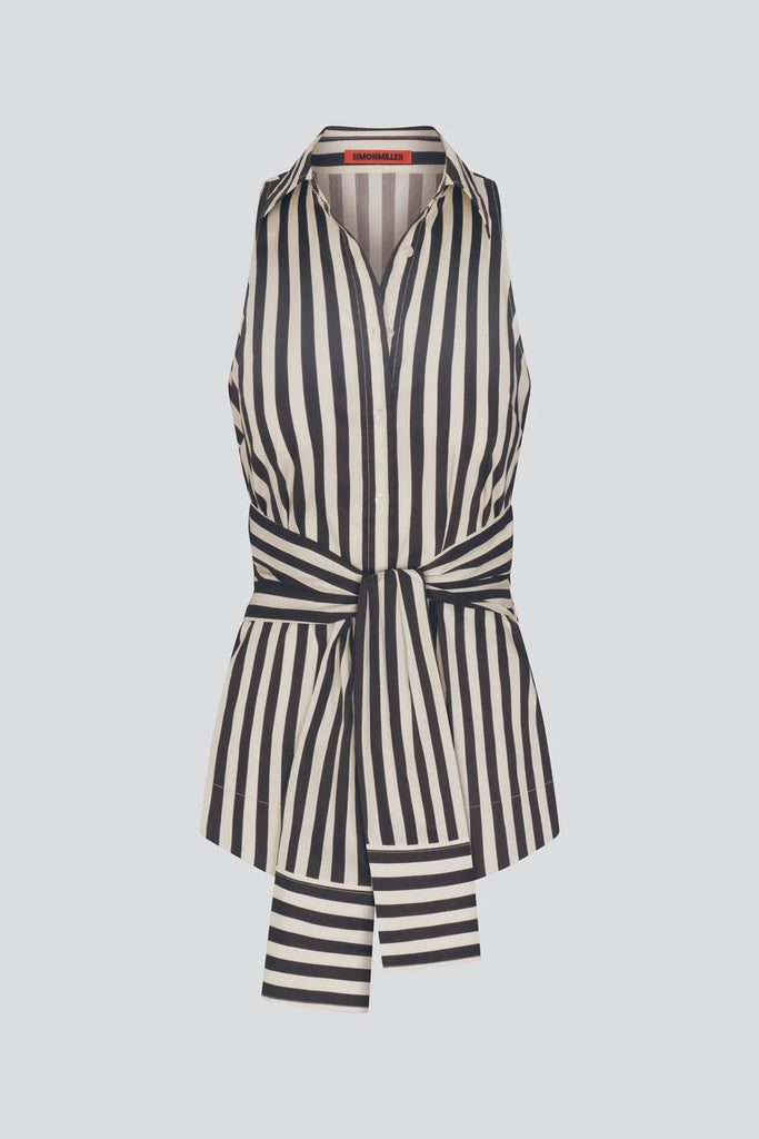 Inna Sleeveless Poplin Top Black/White Stripe