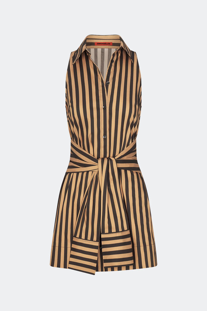Inna Sleeveless Poplin Mini Dress Black/Tan Stripe