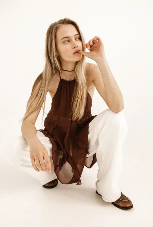 Jellyfish Ruffle Mini Dress Chocolate