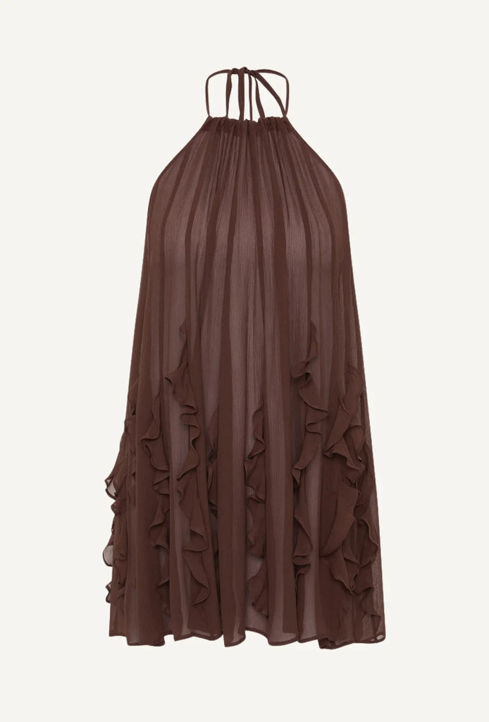 Jellyfish Ruffle Mini Dress Chocolate