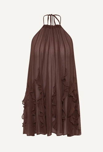 Jellyfish Ruffle Mini Dress Chocolate
