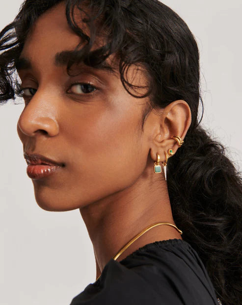 Lucy Williams Square Malachite Drop Charm Small Hoop Earrings