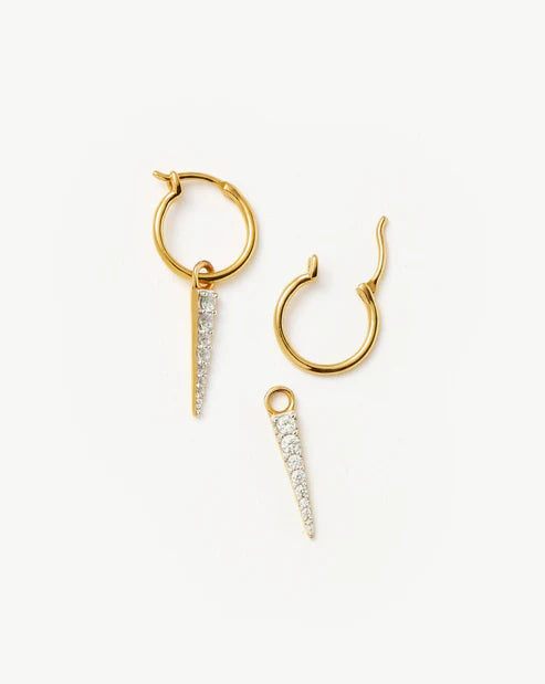 Pave Spike Mini Drop Charm Hoop Earrings