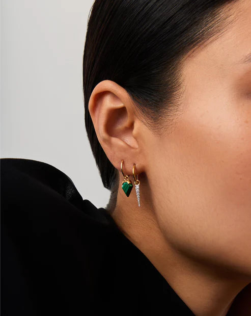 Pave Spike Mini Drop Charm Hoop Earrings