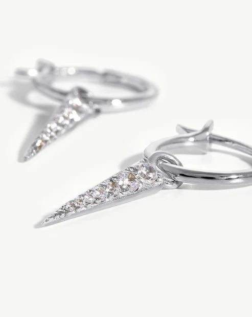 Pave Spike Drop Charm Mini Hoop Earrings