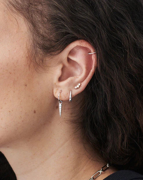 Pave Spike Drop Charm Mini Hoop Earrings