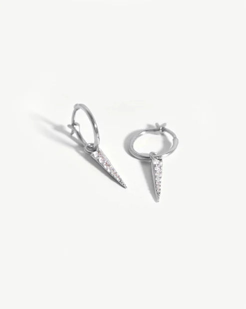 Pave Spike Drop Charm Mini Hoop Earrings