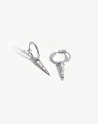 Pave Spike Drop Charm Mini Hoop Earrings