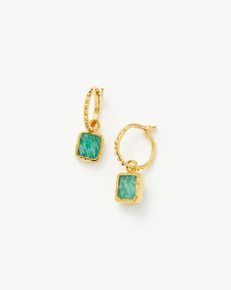 Pyramid Amazonite Mini Drop Charm Hoop Earrings