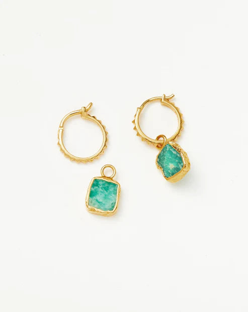 Pyramid Amazonite Mini Drop Charm Hoop Earrings