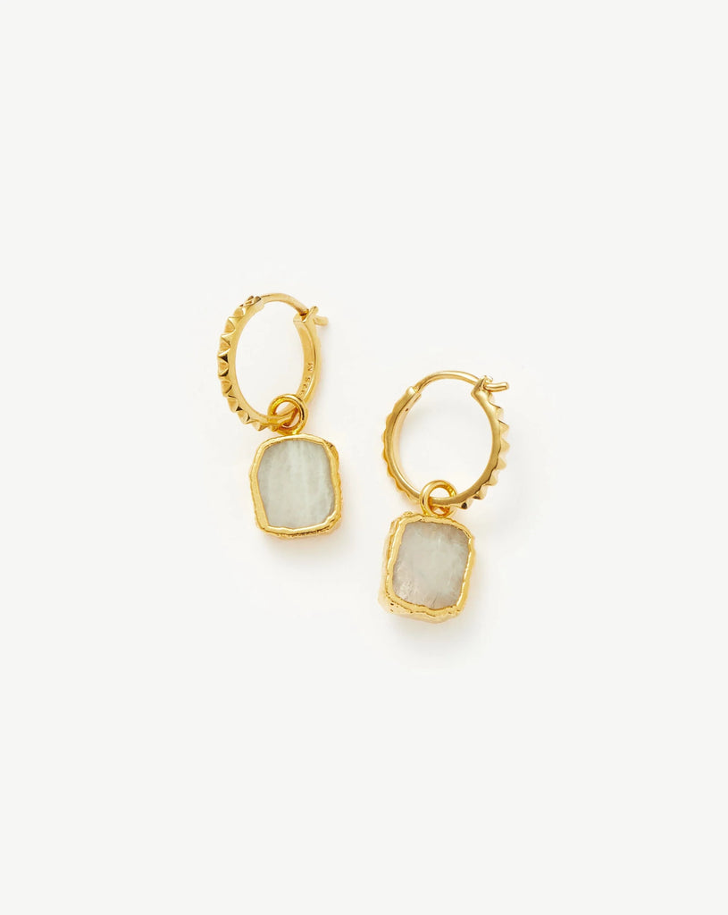 Pyramid Rainbow Moonstone Mini Drop Charm Hoop Earrings