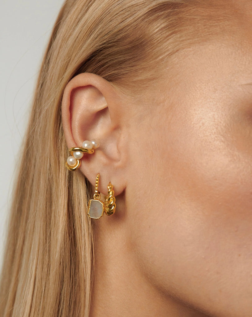 Pyramid Rainbow Moonstone Mini Drop Charm Hoop Earrings