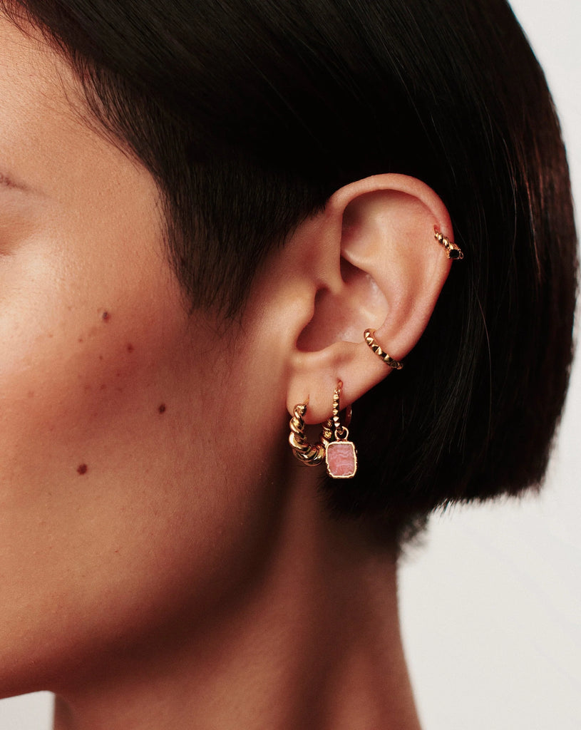 Pyramid Rhodochrosite Mini Drop Charm Hoop Earrings