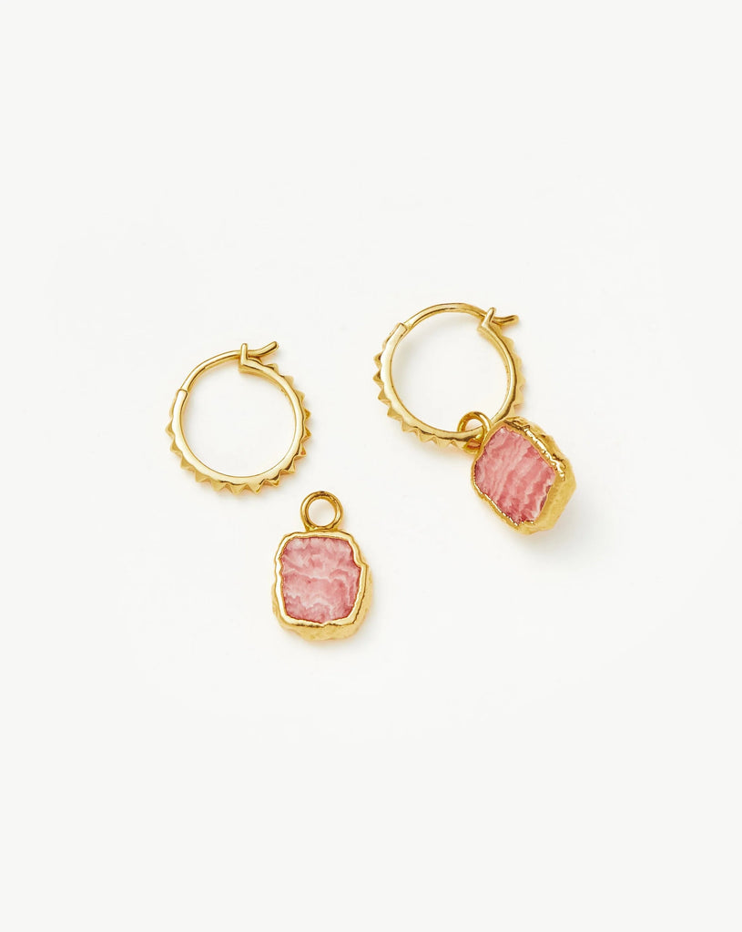 Pyramid Rhodochrosite Mini Drop Charm Hoop Earrings