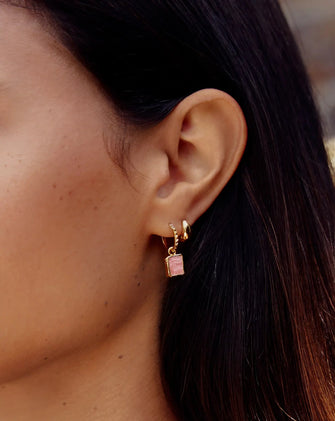 Pyramid Rhodochrosite Mini Drop Charm Hoop Earrings