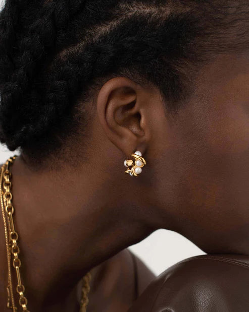 Molton Pearl Twisted Double Hoop Earrings