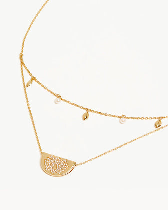 Gold Live in Peace Lotus Necklace