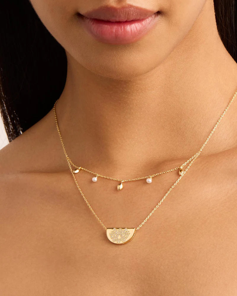 Gold Live in Peace Lotus Necklace