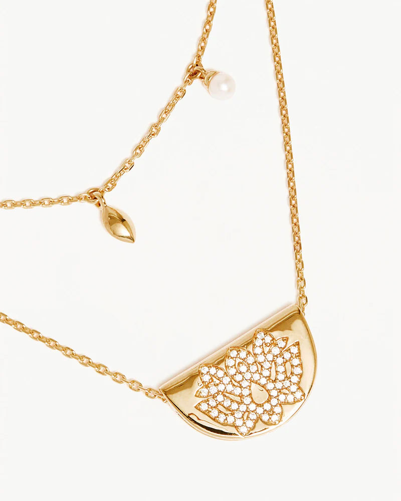 Gold Live in Peace Lotus Necklace