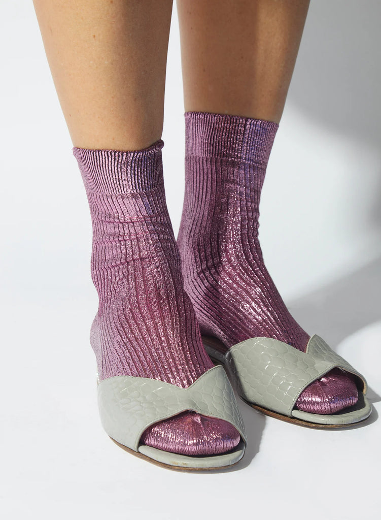 Metallic Ribbed Socks Bordeaux