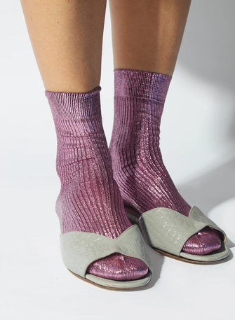 Metallic Ribbed Socks Bordeaux