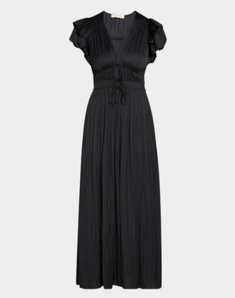 Patrice Flutter Sleeve Midi Dress Noir