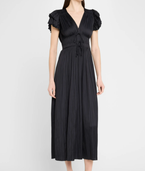 Patrice Flutter Sleeve Midi Dress Noir